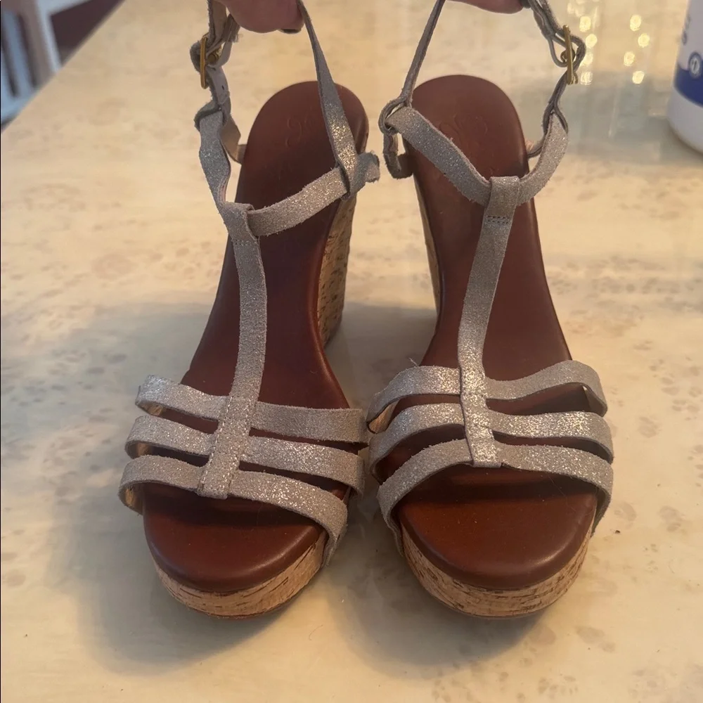 Matt Bernson Gray Strappy Cork Wedge Sandals – Women’s Size 7 - Picture 2 of 13